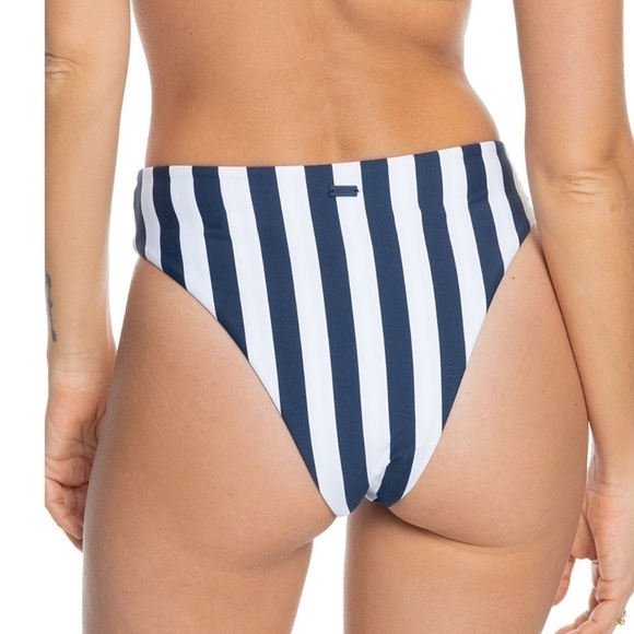 ROXY Juniors Paradise Reversible Bikini Bottoms Navy White Parallel XL New - Picture 5 of 16